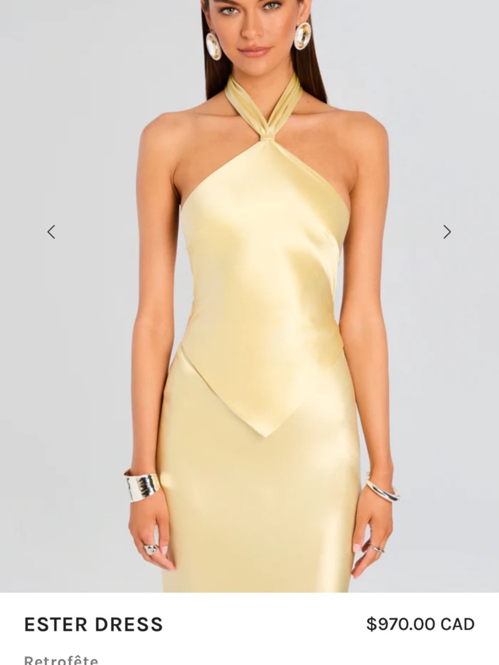 Retrofete Ester Halter Satin Maxi Dress in Pale Yellow - Picture 2 of 6